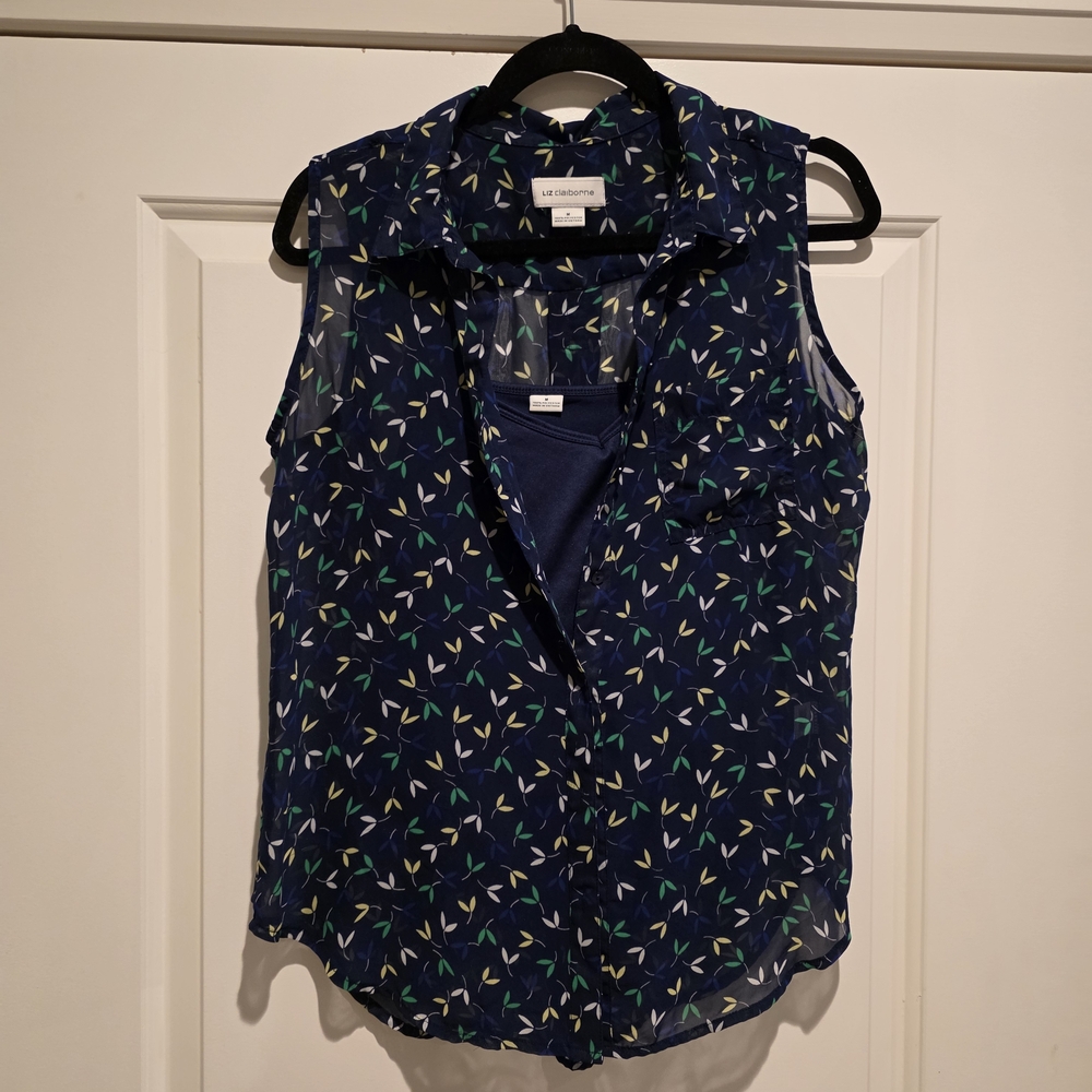 Liz Claiborne Navy Sleeveless Floral-Leaf Print Camisole